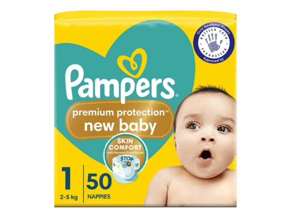Pampers New Baby Size 1, x50 Newborn Nappies, 2kg-5kg, Essential Pack